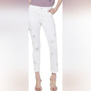 INC Eyelet White Cropped Boyfriend Jean